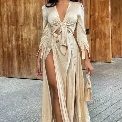 Fashion Nova Entice Me Satin Maxi Dress - Cream -Fashion Nova Dresses Shop EnticeMeSatinMaxiDress Cream MER