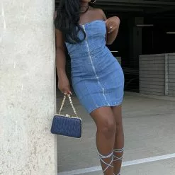 Fashion Nova Esmeralda Denim Mini Dress - Medium Wash -Fashion Nova Dresses Shop EsmeraldaDenimMiniDress MediumWash MER