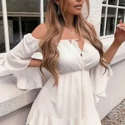 Fashion Nova Ethereal State Of Mind Off Shoulder Dress - Ivory