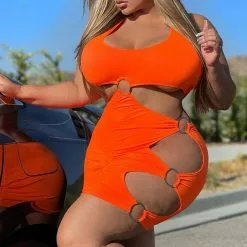 Fashion Nova Excuse You Cut Out Mini Dress - Neon Orange -Fashion Nova Dresses Shop ExcuseYouCutOutMiniDress NeonOrange MER PLUS