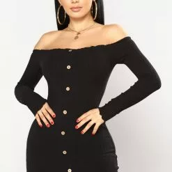Fashion Nova Jacklyn Off Shoulder Mini Dress - Black