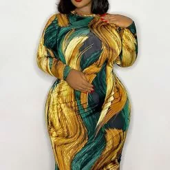 Fashion Nova Fine Arts Midi Dress - Green/Combo -Fashion Nova Dresses Shop FineArtsMidiDress GreenCombo 2 MER PLUS