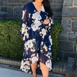 Fashion Nova Floral Fever Midi Dress - Navy/combo -Fashion Nova Dresses Shop FloralFeverMidiDress Navycombo MER PLUS