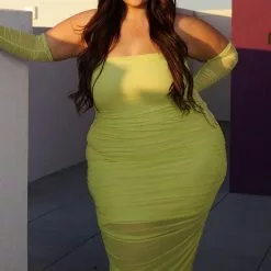 Fashion Nova Gia Mesh Maxi Dress Set - Lime -Fashion Nova Dresses Shop GiaMeshMaxiDressSet Lime MER PLUS