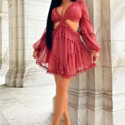 Fashion Nova Hailey Ruffle Mini Dress - Rust