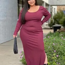Fashion Nova Helena Ribbed Maxi Dress - Wine -Fashion Nova Dresses Shop HelenaRibbedMaxiDress Wine MER CURVE