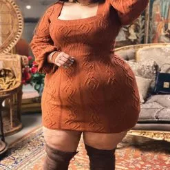 Fashion Nova Hello Cutie Sweater Mini Dress - Camel -Fashion Nova Dresses Shop HelloCutieSweaterMiniDress Camel MER PLUS