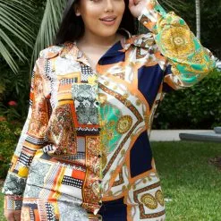 Fashion Nova Hold My Calls Shirt Mini Dress - Orange/combo -Fashion Nova Dresses Shop HoldMyCallsShirtMiniDress Orange combo