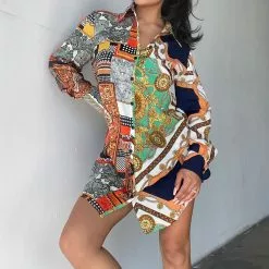 Fashion Nova Hold My Calls Shirt Mini Dress - Orange/combo