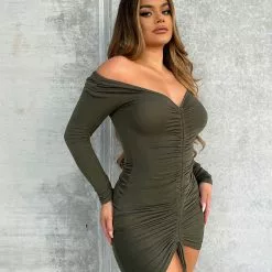 Fashion Nova Hong Kong Ruched Dress - Olive -Fashion Nova Dresses Shop HongKongRuchedDress Olive MER