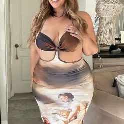 Fashion Nova How Angelic Maxi Dress - Brown/combo -Fashion Nova Dresses Shop HowAngelicMaxiDress Browncombo MER