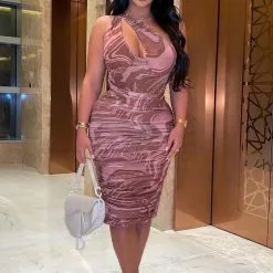 Fashion Nova Italy Ready Mesh Midi Dress - Brown/combo