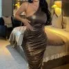 Fashion Nova Kaelynn Metallic Midi Dress - Bronze -Fashion Nova Dresses Shop KaelynnMetallicMidiDress Bronze MER