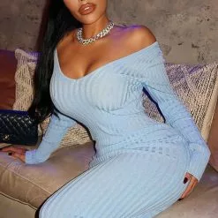Fashion Nova Kallan Knit Dress - Blue
