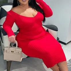 Fashion Nova Kallan Knit Dress - Red -Fashion Nova Dresses Shop KallanKnitDress Red MER PLUS