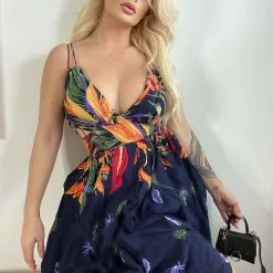 Fashion Nova Key West Maxi Dress - Navy/combo