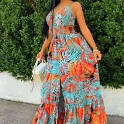 Fashion Nova Kiana Tropical Maxi Dress - Black/combo