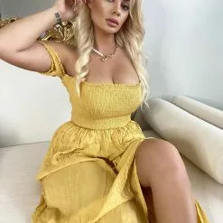 Fashion Nova Laurel Off Shoulder Maxi Dress - Mustard