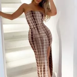 Fashion Nova Let Me Be Tie Dye Maxi Dress - Brown