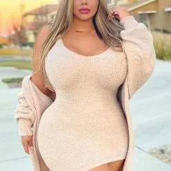Fashion Nova Living In It Cozy Dress Set - Taupe -Fashion Nova Dresses Shop LivingInItCozyDressSet Taupe 3 MER PLUS