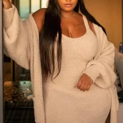 Fashion Nova Living In It Cozy Dress Set - Taupe -Fashion Nova Dresses Shop LivingInItCozyDressSet Taupe MER PLUS