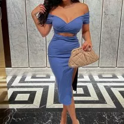 Fashion Nova Lucky Me Midi Dress - Blue