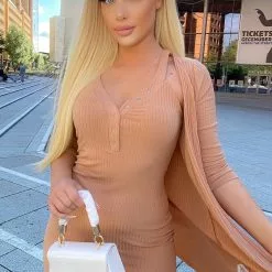 Fashion Nova Malia Ribbed Dress Set - Taupe