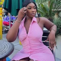 Fashion Nova Marina Ruched Shirt Dress - Pink -Fashion Nova Dresses Shop MarinaRuchedShirtDress Pink MER PLUS