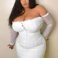 Fashion Nova Maura Mesh Dress - White -Fashion Nova Dresses Shop MauraMeshDress White MER PLUS