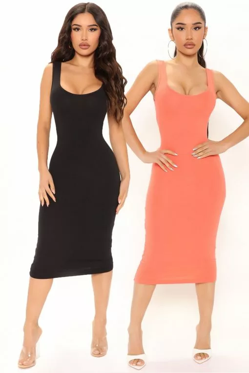 Fashion Nova Maya 2 Pack Midi Dress - Orange/combo -Fashion Nova Dresses Shop Maya 2Pack MidiDress Orangecombo 3406 WG