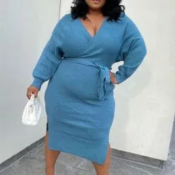 Fashion Nova Mona Sweater Midi Dress - Dusty Blue -Fashion Nova Dresses Shop MonaSweaterMidiDress DustyBlue 2 MER PLUS
