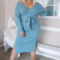Fashion Nova Mona Sweater Midi Dress - Dusty Blue -Fashion Nova Dresses Shop MonaSweaterMidiDress DustyBlue MER PLUS
