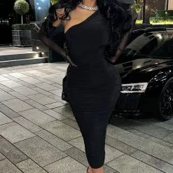 Fashion Nova My Man And Me Ruched Midi Dress - Black