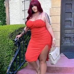 Fashion Nova Night Sensation Ruched Midi Dress - Rust -Fashion Nova Dresses Shop NightSensationRuchedMidiDress RustCURVE MER