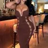 Fashion Nova No Cuts Given Bandage Midi Dress - Brown -Fashion Nova Dresses Shop NoCutsGivenBandageMidiDress Brown MER