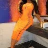 Fashion Nova No Cuts Given Bandage Midi Dress - Neon Orange -Fashion Nova Dresses Shop NoCutsGivenBandageMidiDress NeonOrange MER