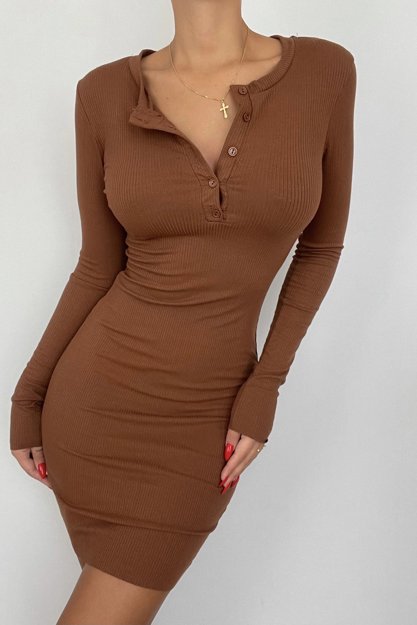 Fashion Nova Only Me Ribbed Mini Dress - Chocolate 5 Fashion Nova Only Me Ribbed Mini Dress - Chocolate - Image 3