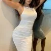 Fashion Nova Party Crasher Ruched Midi Dress - White -Fashion Nova Dresses Shop PartyCrasherRuchedMidiDress White MER