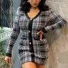 Fashion Nova Power Hour Plaid Mini Dress - Grey/combo