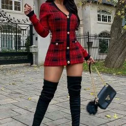 Fashion Nova Power Hour Plaid Mini Dress - Red/Black -Fashion Nova Dresses Shop PowerHourPlaidMiniDress RedBlack 3 MER