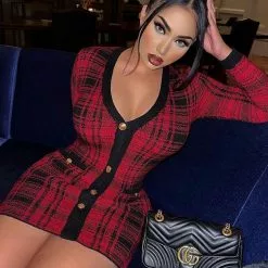 Fashion Nova Power Hour Plaid Mini Dress - Red/Black -Fashion Nova Dresses Shop PowerHourPlaidMiniDress RedBlack 5 MER