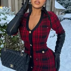 Fashion Nova Power Hour Plaid Mini Dress - Red/Black