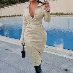 Fashion Nova Priyah Poplin Midi Dress - Taupe