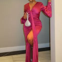 Fashion Nova Queen Moment Satin Maxi Dress - Magenta