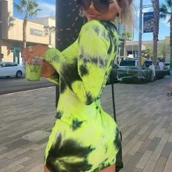 Fashion Nova Queen Tie Dye Mini Dress - Green/combo