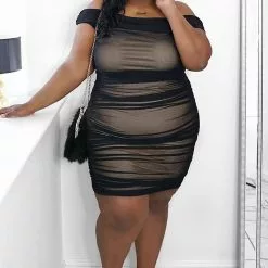 Fashion Nova Ready And Ruched Mesh Midi Dress - Black -Fashion Nova Dresses Shop ReadyAndRuchedMeshMidiDress Black MER PLUS