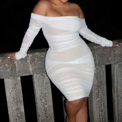 Fashion Nova Ready In A Ruched Off Shoulder Midi Dress - White -Fashion Nova Dresses Shop ReadyInARuchedOffShoulderMidiDress White MER PLUS f39cca2a 9bf5 4d33 aaf4 712229192561
