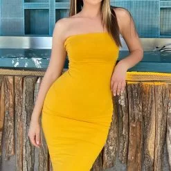 Fashion Nova Rhianna Tube Dress - Mustard 13 Fashion Nova Rhianna Tube Dress - Mustard -Fashion Nova Dresses Shop RhiannaTubeDress Mustard MER 2