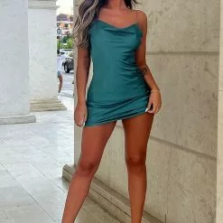 Fashion Nova Sandra Satin Mini Dress - Teal