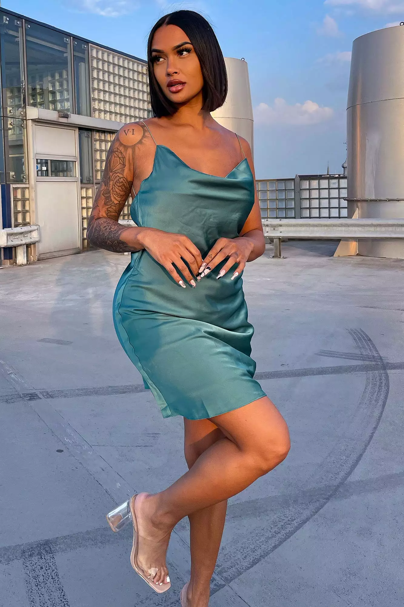 Fashion Nova Sandra Satin Mini Dress - Teal 4 Fashion Nova Sandra Satin Mini Dress - Teal - Image 2
